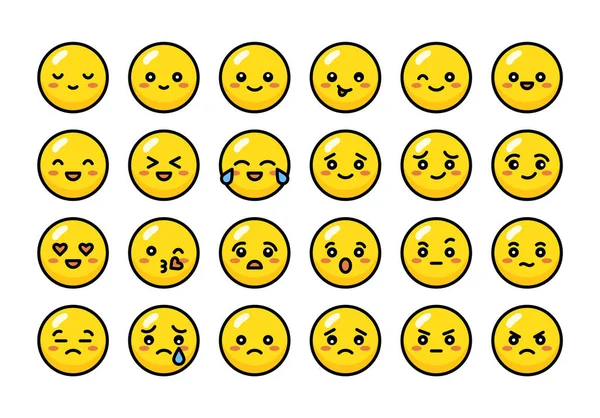 Cute Yellow Emotional Faces Set Colorful Flat Icons Different Emotions — Stock Vector