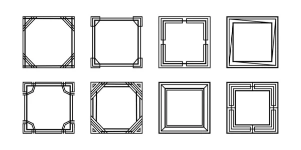 黒い線状のフレーム スタイリッシュな流行のデザイン コラージュを作成する正方形の幾何学的なフレームのセット カード ポストカードのためのテキストや写真の配置のための装飾ベクトルラインレトロヴィンテージフレーム — ストックベクタ