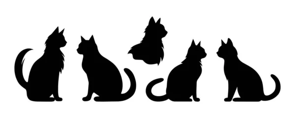 Набор Черных Котов Изолированных Белом Фоне Векторная Иллюстрация Декоративные Элементы — стоковый вектор