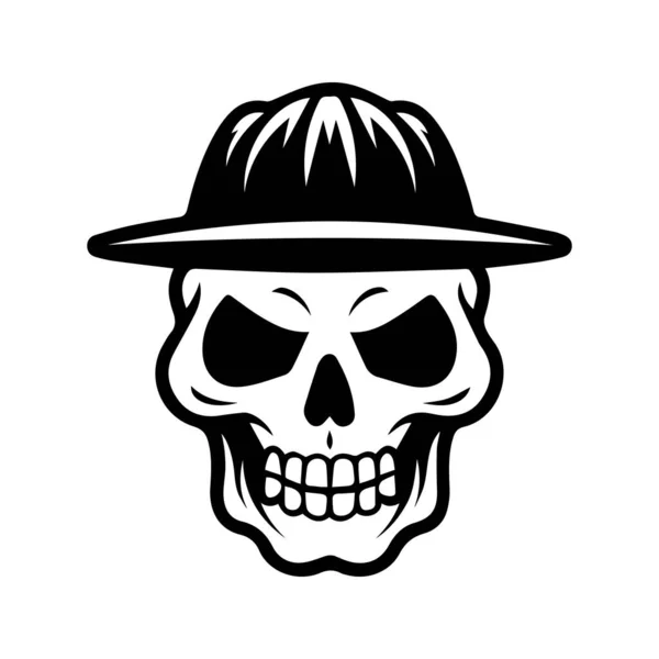 Cráneo Silueta Sombrero Aislado Sobre Fondo Blanco Silueta Halloween Logo — Archivo Imágenes Vectoriales