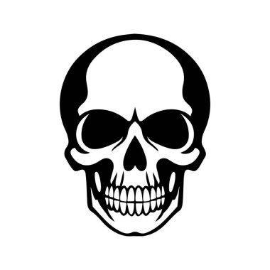 Kafatası silueti, beyaz arka planda izole edilmiş. Vektör çizimi, geleneksel Cadılar Bayramı dekoratif unsuru. Cadılar Bayramı silueti siyah kafatası logosu - korkunç tasarım ya da dekor için.