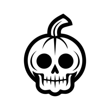 Pumpkin skull silhouette, isolated on white background. Halloween silhouette black skull logo - for scary design or decor. Tattoo design. Vector illustration, traditional Halloween decorative element clipart