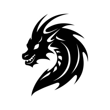 Siyah ejderha çizimi. 2024 yılının sembolü. Çin ejderhası, peri ve fantastik yılan, Cricut için fantazi canavarı. Dövme için çizim. İzole vektör görüntüsü, ejderha kafası silueti