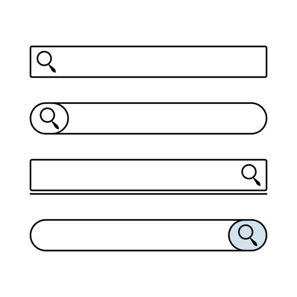 Arama çubuğu vektör şablonu düz dizayn edildi, beyaz arkaplanda izole edildi. Hat alanını arayın. Arama kutusu illüstrasyonu. Web ögesine bak. Büyüteçle arama çubuğu. Kullanıcı arayüzü.