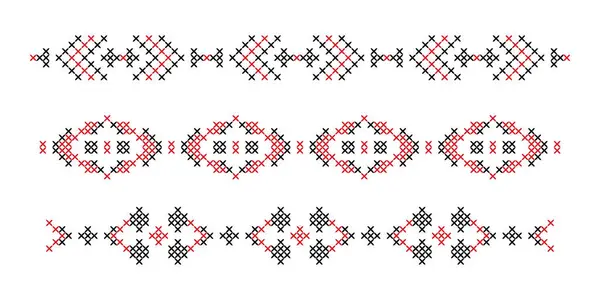 Geleneksel Ukrayna kırmızı ve siyah nakış sınır çizgisi belirlendi. Dikiş ve haçlarla işlenmiş Ukrayna nakışı geometrik süslemeler, desen çizgileri. Nakışlı kenar, çerçeve dekoratif öge.