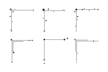 Çizgiyi estetik olarak ayarla. Çerçeve veya sınır için dekoratif minimalist geometrik köşe. Asgari estetik kart veya kartpostal için dekoratif elementler, yıldızlar ve parıltılarla.