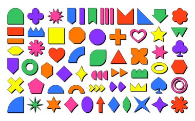 Neogaddarlık stili. Neugaddarlık geometrik soyut şekiller. 2000 dolar. Retro Vintage şekilleri. Şık, modern, moda ve çağdaş tasarımlar için. Eşsiz ve renkli kolajlar için. Vahşilik unsurları belirlendi.