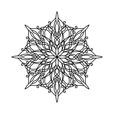 Simetrik geometrik mandala sanatı. Vektör el mandala simgesi çizdi. Çiçekli dövme, kınalı tasarım. Kutsallık işareti. Ruhanilik sembolü. Boyama kitabı ve boyama sayfaları için basit mandala tasarımı.