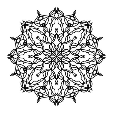 Siyah mandala, beyaz arka planda izole edilmiş. Geometrik çizgi çiçek mandala vektör çizimi. Geometrik desenli yetişkin boyama kitapları ve boyama sayfaları için ana hatlı süs. Yoga, meditasyon.