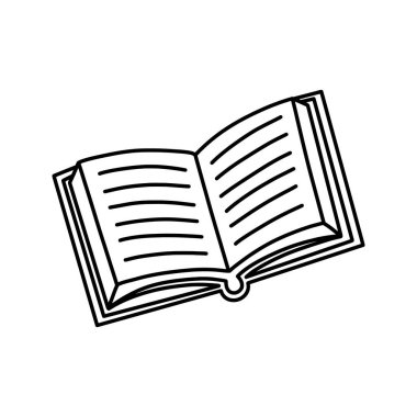 Açık kitap illüstrasyonu. Okul malzemeleri karalama tasarımı. Ofis elemanı - kırtasiye ve sanat okulu malzemeleri. Okula dönelim. Kitap el çizimi ögesini aç - okumak ve yazmak için, ders kitabı simgesi.