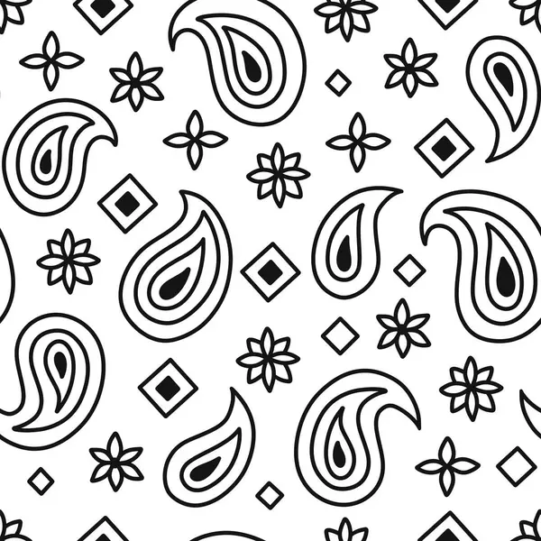 Siyah desenli desenli, desensiz desenli, biçimlendirilmiş çiçekler ve beyaz arkaplanda elmaslar. Tekstil ve arka planlar için klasik ve çok yönlü tasarım. Karalama desenli desen.