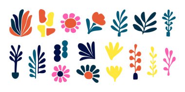 Moda öğeler, şekilsiz şekiller, modern tasarım için soyut şekiller. El yapımı dekoratif elementler koleksiyonu, şık kolaj yapmak için matisse demeti, organik şekiller, matisse 'den esinlenilmiş