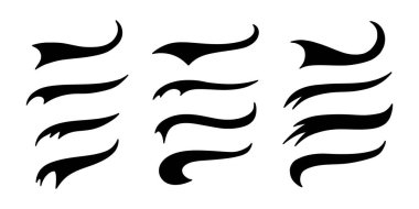 Beyzbol swoosh yazı turası. Spor altı çizili kıvırcık şekiller. Vektör siyah spor kuyrukları. Beyzbol, futbol ya da atletizm harfleri için siluet elementleri. Girdap çizgileri, kıvrımlar, kıvrımlar.