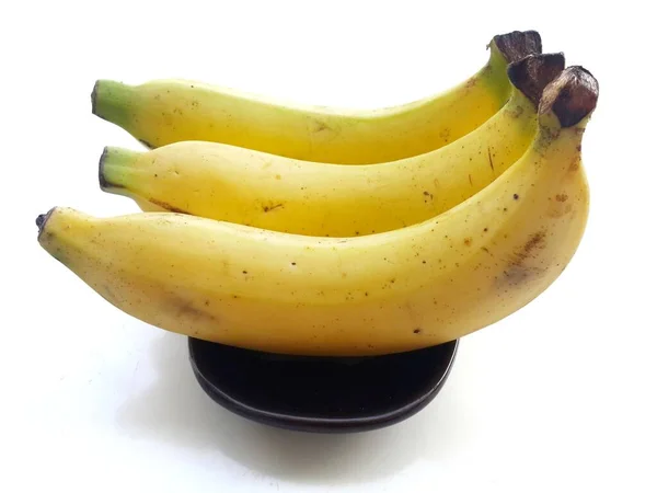 Három Érett Banán Gyümölcs Fehér Alapon — Stock Fotó