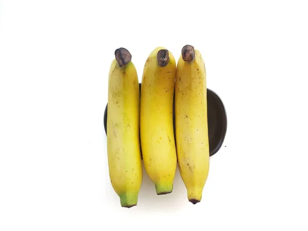 Top View Érett Banán Gyümölcsök Fehér Alapon — Stock Fotó