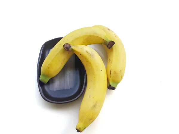 Három Banán Gyümölcs Fehér Alapon — Stock Fotó