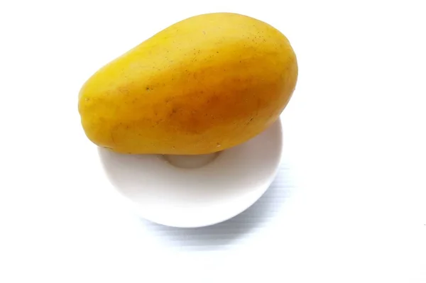Mogen Papaya Frukt Skålen Med Vit Bakgrund — Stockfoto
