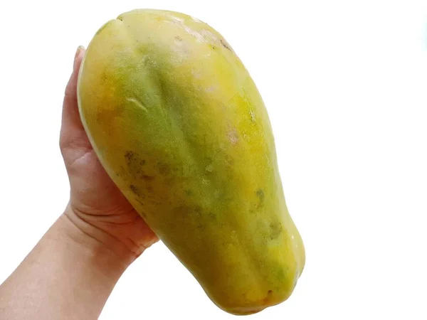 Mano Tenendo Papaya Isolato Sfondo Bianco — Foto Stock