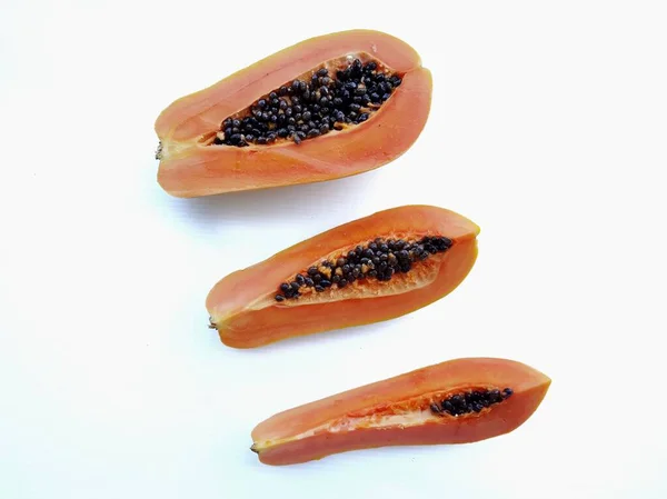 Maturo Papaya Frutta Sfondo Bianco — Foto Stock