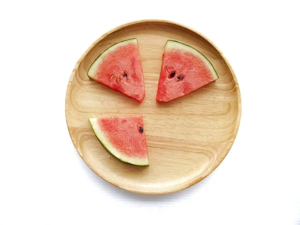 Vers Watermeloen Fruit Houten Plaat Met Witte Ondergrond — Stockfoto