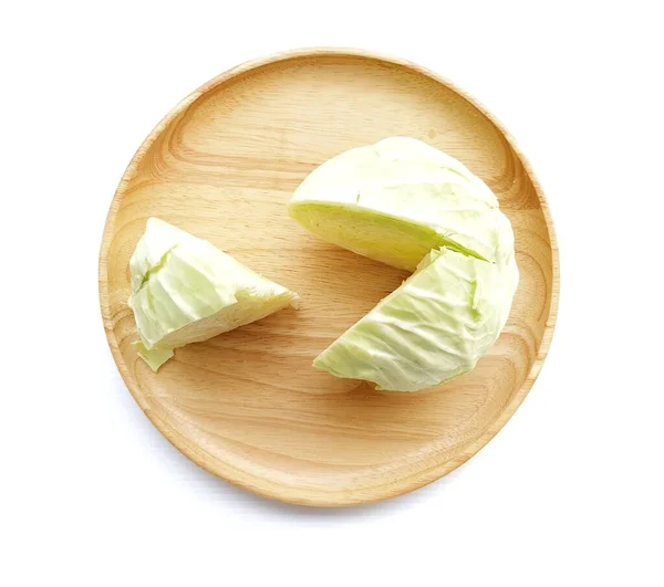 Fresh Cabbage Wooden Plate White Background — Stock Photo, Image