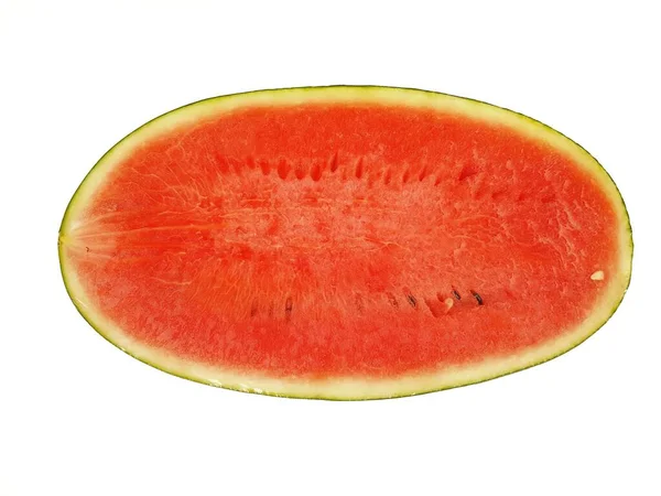 Een Half Rode Watermeloen Fruit Witte Achtergrond — Stockfoto