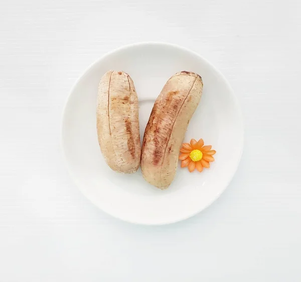 Thai Snack Thai Grillezett Banán Fehér Étel — Stock Fotó