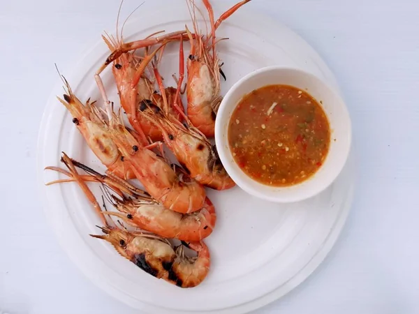 Thai Food Grilled Prawn Thai Spicy Seafood Dipping Sauce — Stock Photo, Image