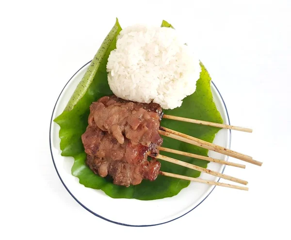 Ταϊλανδέζικο Φαγητό Ψητό Χοιρινό Κολλώδες Ρύζι Ξύλινο Πιάτο Ταϊλάνδη Καλέστε — Φωτογραφία Αρχείου