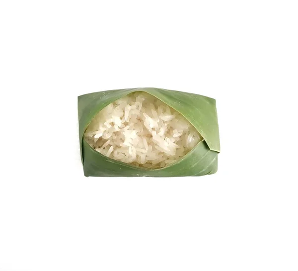 泰国菜 香蕉叶包装设计中的糯米 — 图库照片