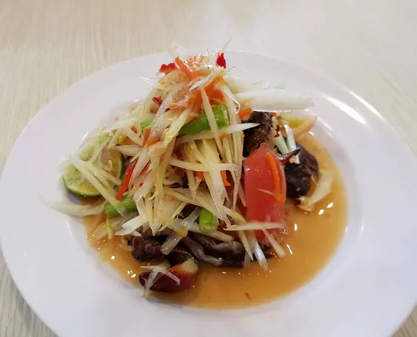 Thais Eten Pittige Papaya Salade Thailand Roept Som Tum Poo — Stockfoto