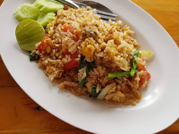 Ταϊλανδικό Φαγητό Τηγανητό Ρύζι Χοιρινό Ταϊλάνδη Καλέστε Kao Pad Moo — Φωτογραφία Αρχείου