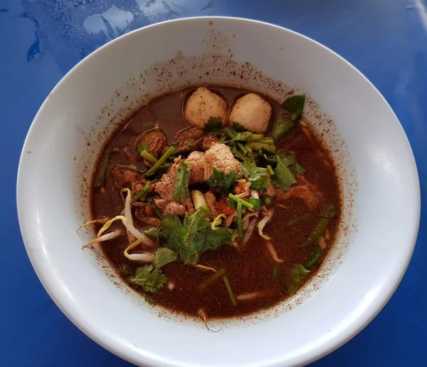 Nourriture Thaïlandaise Soupe Nouilles Style Thaïlandais Aux Légumes Porc — Photo