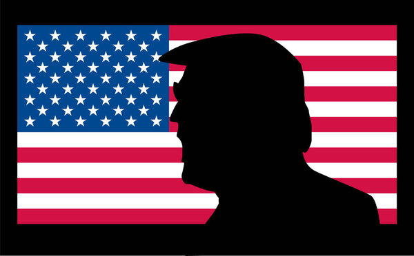 5 Nov, 2024 Washington DC, USA: Presidential election. Donald Trump portrait on the US flag background
