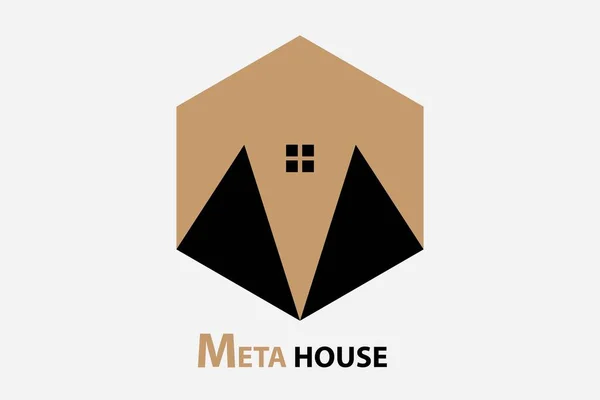 Logo Meta House Brun Noir Symbole Maison Avec Lettre Isolée — Image vectorielle