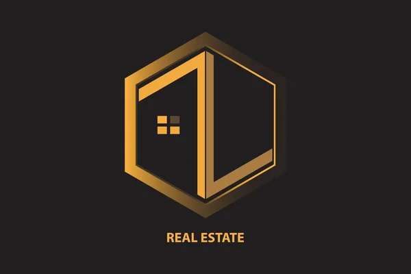 Logo Immobiliare Gold House Simbolo Con Lettera Isolata Sfondo Nero — Vettoriale Stock