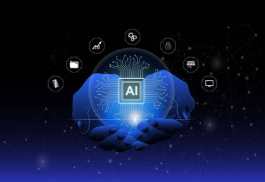 Ai teknolojisi, komut girerek yapay zeka bir şey üretiyor, gelecekteki teknoloji dönüşümü..