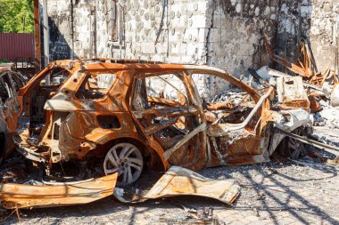 MAKARIV, UKRAINE - 11 Haziran 2022: Rus ordusunun işgalinden sonra Ukrayna 'da yıkım