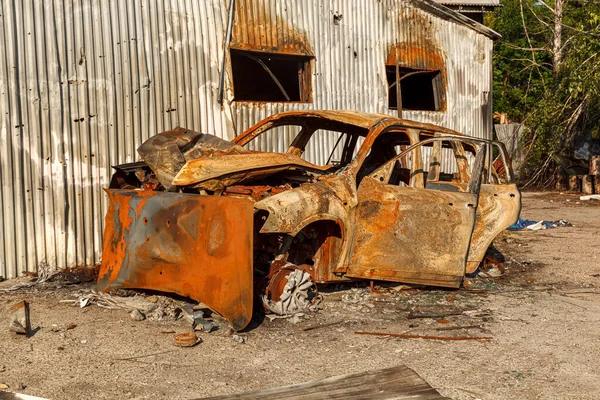 Stock image MAKARIV, UKRAINE - June 11, 2022: Destruction in Ukraine after the occupation of the Russian army close-up