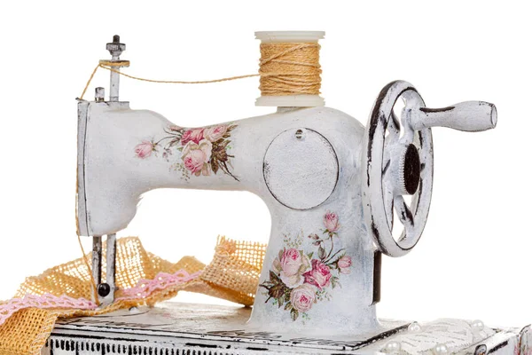 Decorative Sewing Machine White Background Close — Stock Photo, Image