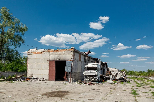 stock image MAKARIV, UKRAINE - June 11, 2022: Destruction in Ukraine after the occupation of the Russian army close-up