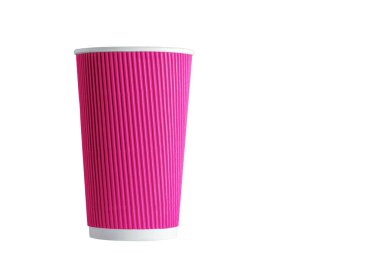 beautiful cardboard glass of pink color on a white background close-up