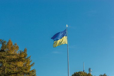 Mavi gökyüzüne yakın plan Ukrayna bayrağı
