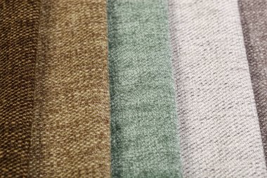 Different samples of textured fabric close-up