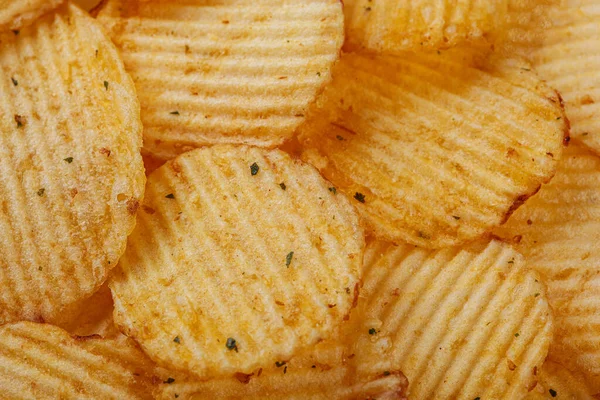 stock image Lots of potato chips, texture close up