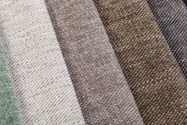 Different samples of textured fabric close-up