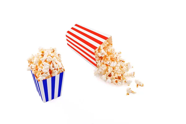 Glas Mit Popcorn Auf Weißem Hintergrund Nahaufnahme — Stockfoto
