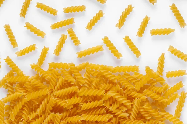 Pasta Products Form Spiral Texture White Background Close — ストック写真