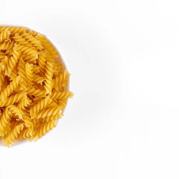 Pasta Products Form Spiral Plate Texture White Background Close — Fotografie, imagine de stoc