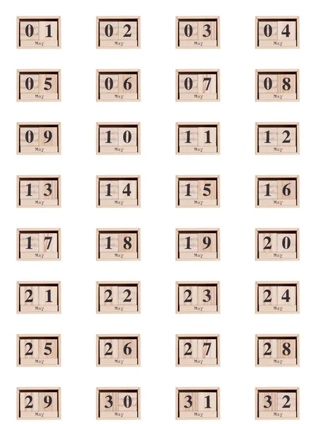 Деревянный Календарь Набор Дат Месяца Мая Белом Фоне Крупным Планом — стоковое фото